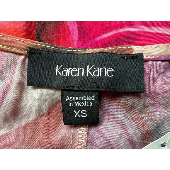 KAREN KANE TOP WOMENS SIZE XSMALL TROPICAL PRINT FLARE HEM BLOUSE PINK NEW - Picture 3 of 13